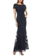 Js Collections Floral Embroidered Lace Gown