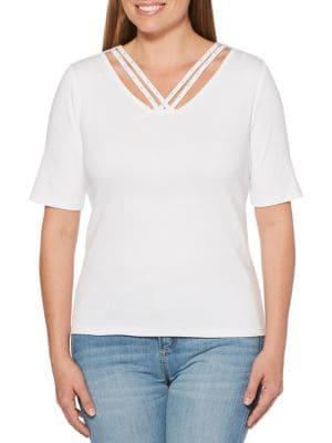 Rafaella Petite Cut-out Short-sleeve Cotton Top
