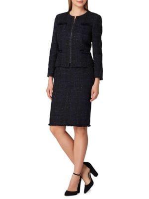 Tahari Arthur S. Levine Metallic Window Pane Woven Skirt Suit