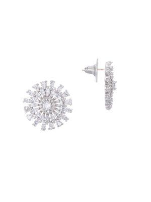 Nina Rhodium-plated And Cubic Zirconia Geo Flower Stud Earrings