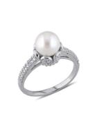 Sonatina Sterling Silver And 8-8.5mm Freshwater Pearl And Diamond Vintage Ring