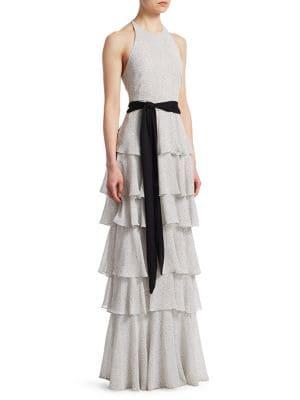 Halston Heritage Tiered Ruffle Gown