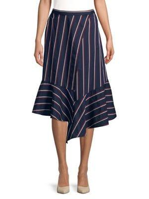 French Connection Striped Wraparound Cotton Skirt