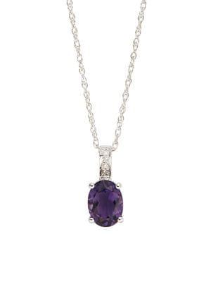 Lord & Taylor 14k White Gold Diamond And Amethyst Pendant Necklace