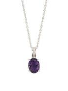 Lord & Taylor 14k White Gold Diamond And Amethyst Pendant Necklace