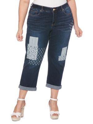 Rafaella Plus Place Lace Patchwork Cropped Jeans