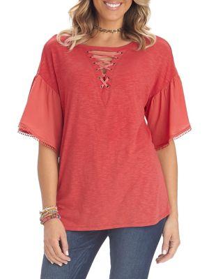 Democracy Flounce Lace-up Top