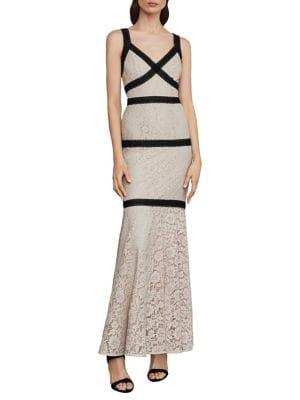 Bcbgmaxazria Sleeveless Banded Lace Gown