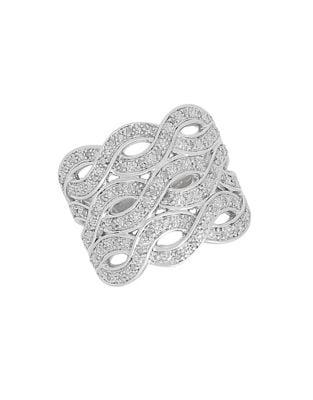 Lord & Taylor Sterling Silver, White Diamond Wave Ring