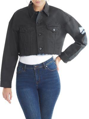 La La Anthony Coated Lazy Cropped Denim Jacket