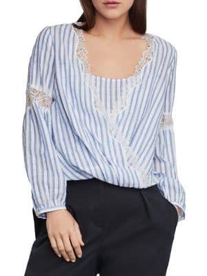 Bcbgmaxazria Striped Faux Wrap Cotton Blend Top