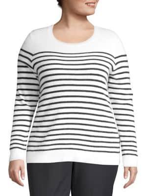 Lord & Taylor Plus Breton Stripe Crewneck Cashmere Sweater