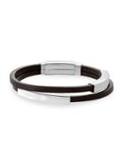 Lord & Taylor Stainless Steel & Leather Sliding Curved Bar Adjustable Bracelet