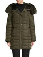 Kenneth Cole New York Faux Fur Hood Horizontal-quilt Coat