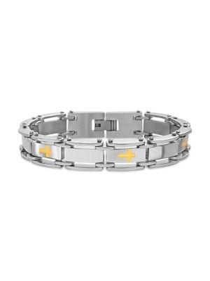 Lord & Taylor Men's Stainless Steel Two-tone Cross Station Link Bracelet