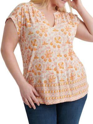 Lucky Brand Plus Plus Woodblock Printed Top