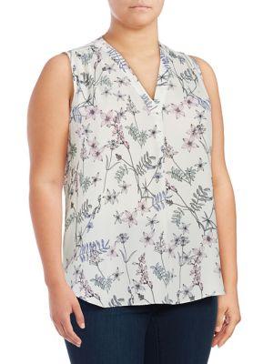 Vince Camuto Plus Sleeveless Botanical Print Blouse