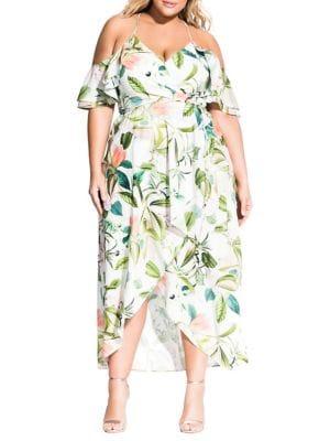 City Chic Plus Off-the-shoulder Fresh Floral Dress