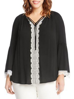 Karen Kane Plus Lace-trimmed Bell-sleeve Top