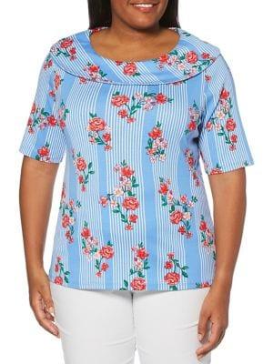 Rafaella Plus Plus Mixed-print Cotton Top