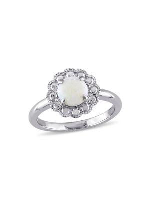 Sonatina 10k White Gold, Opal Flower Birthstone Ring
