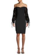 Badgley Mischka Platinum Off-shoulder Tied-lace Sleeve Dress