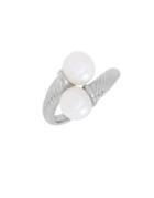 Lord & Taylor Double 7.5mm White Oval Freshwater Pearl And Sterling Silver Ring