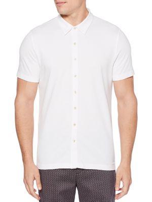 Perry Ellis Stretch Jacquard Short-sleeve Button-down Shirt
