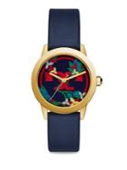 Tory Burch Gigi Floral Gold-tone Leather Watch