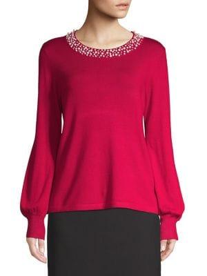 Karl Lagerfeld Paris Faux Pearl Embellished Bishop-sleeve Sweater