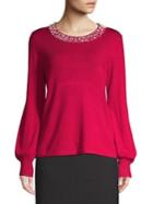 Karl Lagerfeld Paris Faux Pearl Embellished Bishop-sleeve Sweater