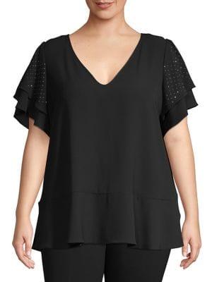 Michael Michael Kors Plus Embellished Tiered-sleeved Top