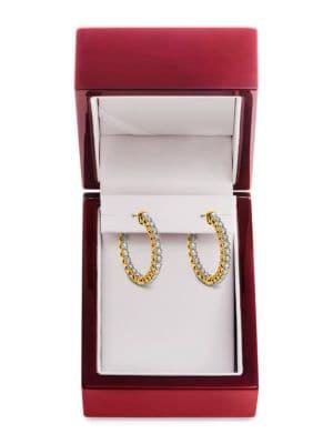 Lord & Taylor 14k Yellow Gold And 1.5 Tcw Diamond Hoop Earrings
