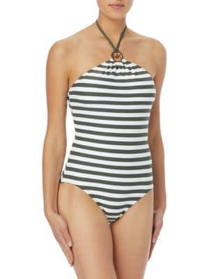 Michael Michael Kors Striped High-neck One-piece Swimsuit