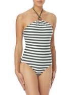 Michael Michael Kors Striped High-neck One-piece Swimsuit