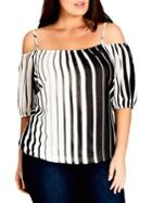 City Chic Plus Sweet Summer Striped Cold-shoulder Top