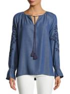 Lord & Taylor Embroidered Sleeve Blouse