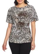 Chaus Graceful Blooms Flutter-sleeve Exotic Animal Print Top
