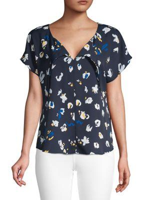 Joan Vass Printed Flutter Sleeve Blouse