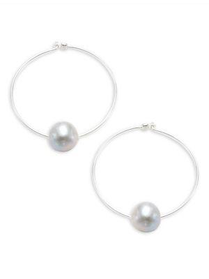 Chan Luu 8-9mm Gray Freshwater Pearl And Sterling Silver Hoop Earrings