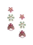 Betsey Johnson Three-pair Floral Stud Earrings Set