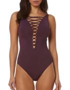 Bleu Rod Beattie Lace-up Front One-piece Swimsuit