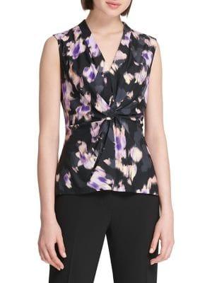 Donna Karan Floral Center Knot Blouse