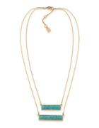 Lauren Ralph Lauren Match Point 12k Gold-plated Turquoise Two Row Rectangle Pendant Necklace