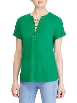 Lauren Ralph Lauren Lace-up Cuffed Top