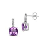 Lord & Taylor Diamonds, Amethyst And Sterling Silver Pierced Earrings