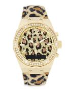 Guess Connect Stainless Steel Animal Print And Crystal Accented Smart Watch- C0002m6