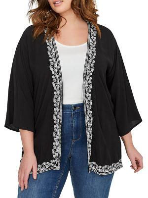 Addition Elle Michel Studio Plus Quarter-sleeve Embroidered Kimono