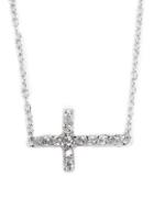 Lord & Taylor Sterling Silver And Cubic Zirconia Sideways Cross Pendant Necklace