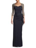 Xscape Embellished Three-quarter Sleeve Gown